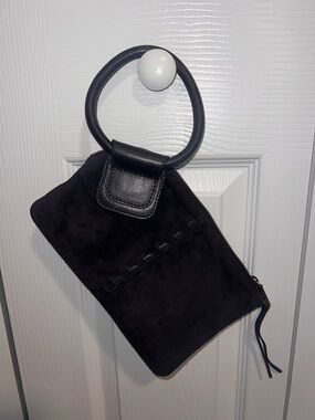 HOBO Black Suede Wristlet with Circular Handle